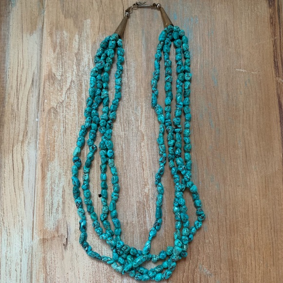 Aqua Colored 4 Strand Beaded Necklace - Picture 4 of 4